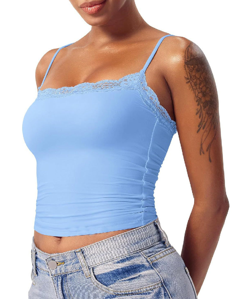 Sexy Spitze Quadratischem Ausschnitt Ärmellos Basic Shapewear Tank Tops