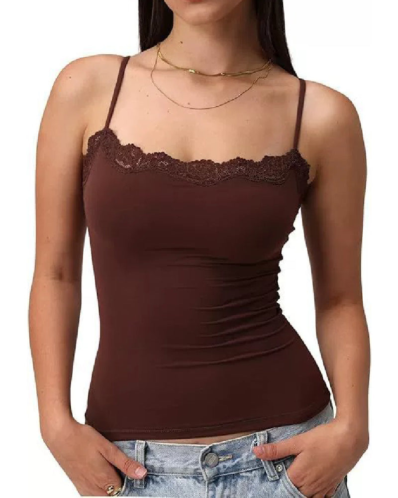 Sexy Spitze Quadratischem Ausschnitt Ärmellos Basic Shapewear Tank Tops