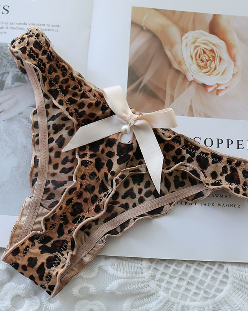 Damen Sexy Mesh Perlen Tanga Niedrige Taille Schleifen Unterwäsche