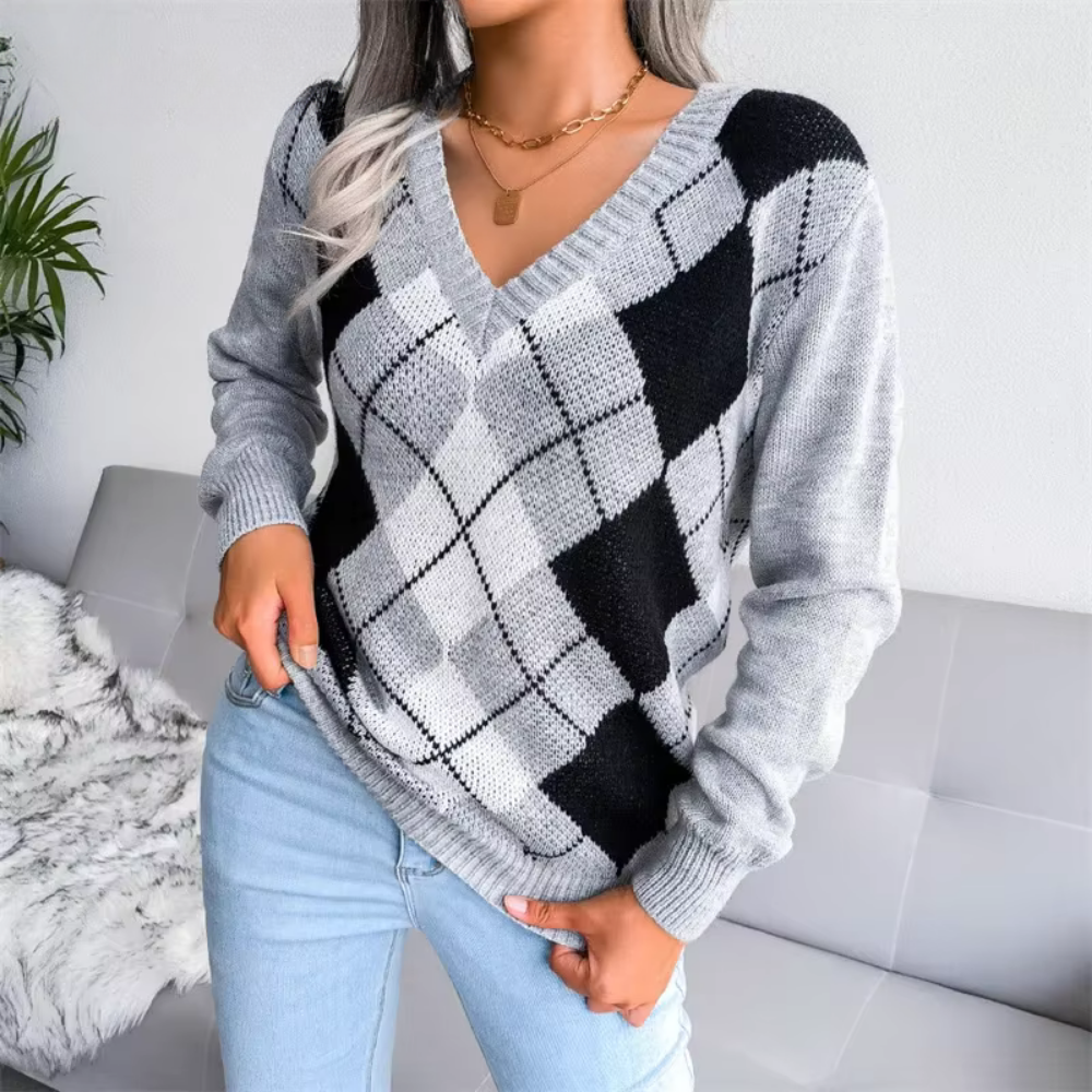 Strukturierter V-Ausschnitt Pullover