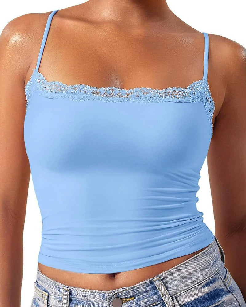 Sexy Spitze Quadratischem Ausschnitt Ärmellos Basic Shapewear Tank Tops