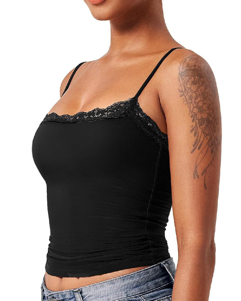 Sexy Spitze Quadratischem Ausschnitt Ärmellos Basic Shapewear Tank Tops