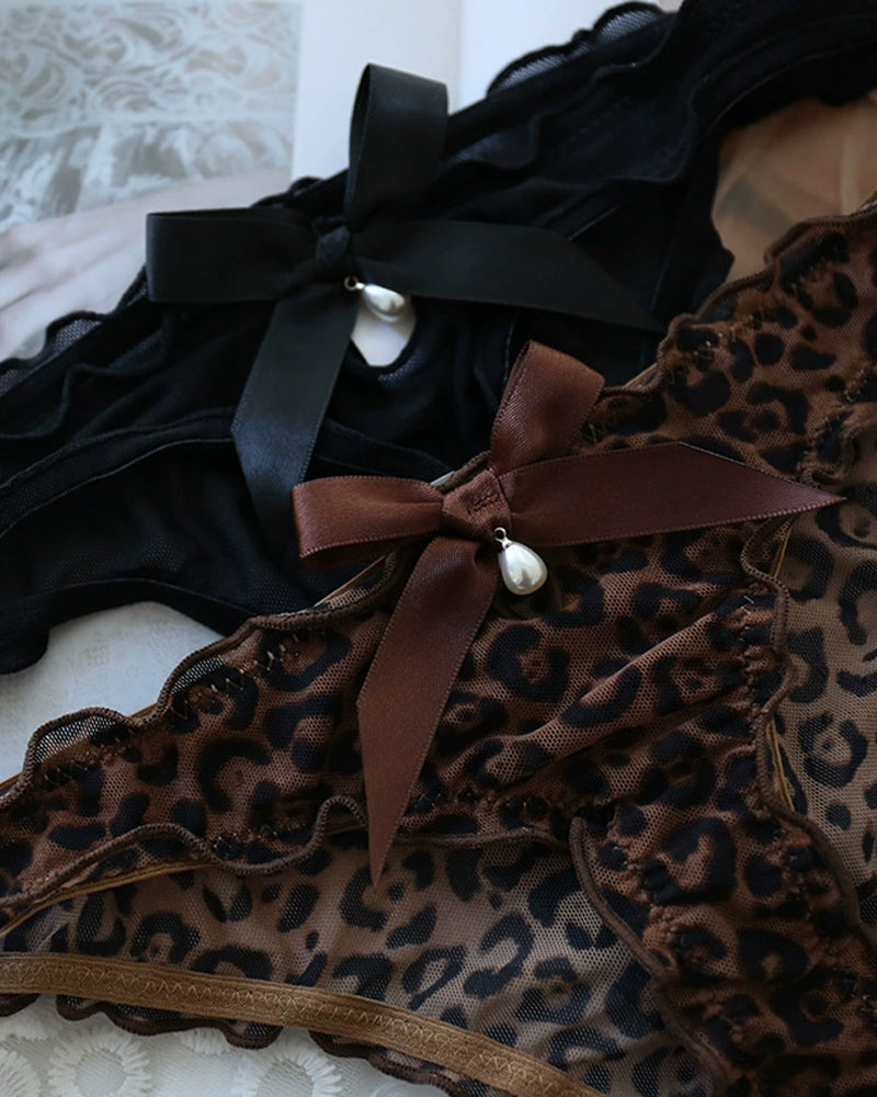 Damen Sexy Mesh Perlen Tanga Niedrige Taille Schleifen Unterwäsche