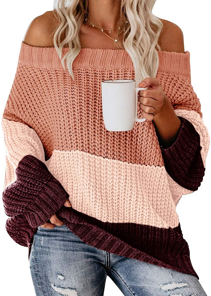 Damen Off Shoulder Casual Langarm Pullover