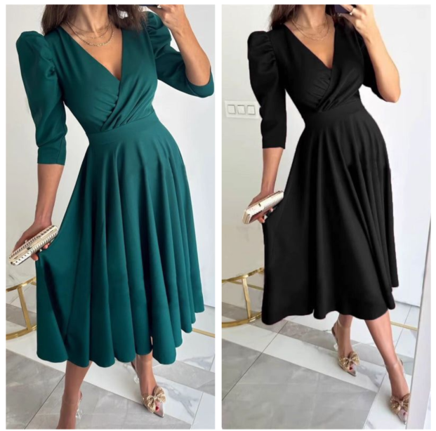 Plissiertes, taillenformendes Midikleid mit V-Ausschnitt für Damen