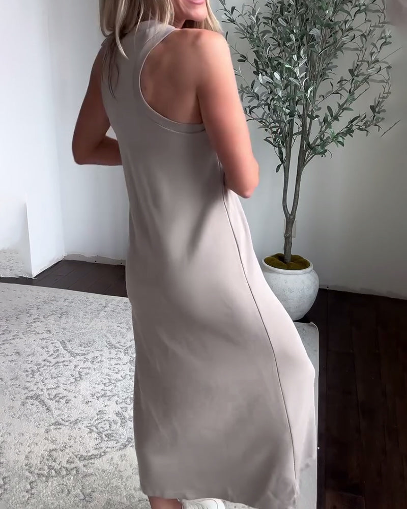 Kleid V-Ausschnitt Ärmellos Einfarbig Einfach