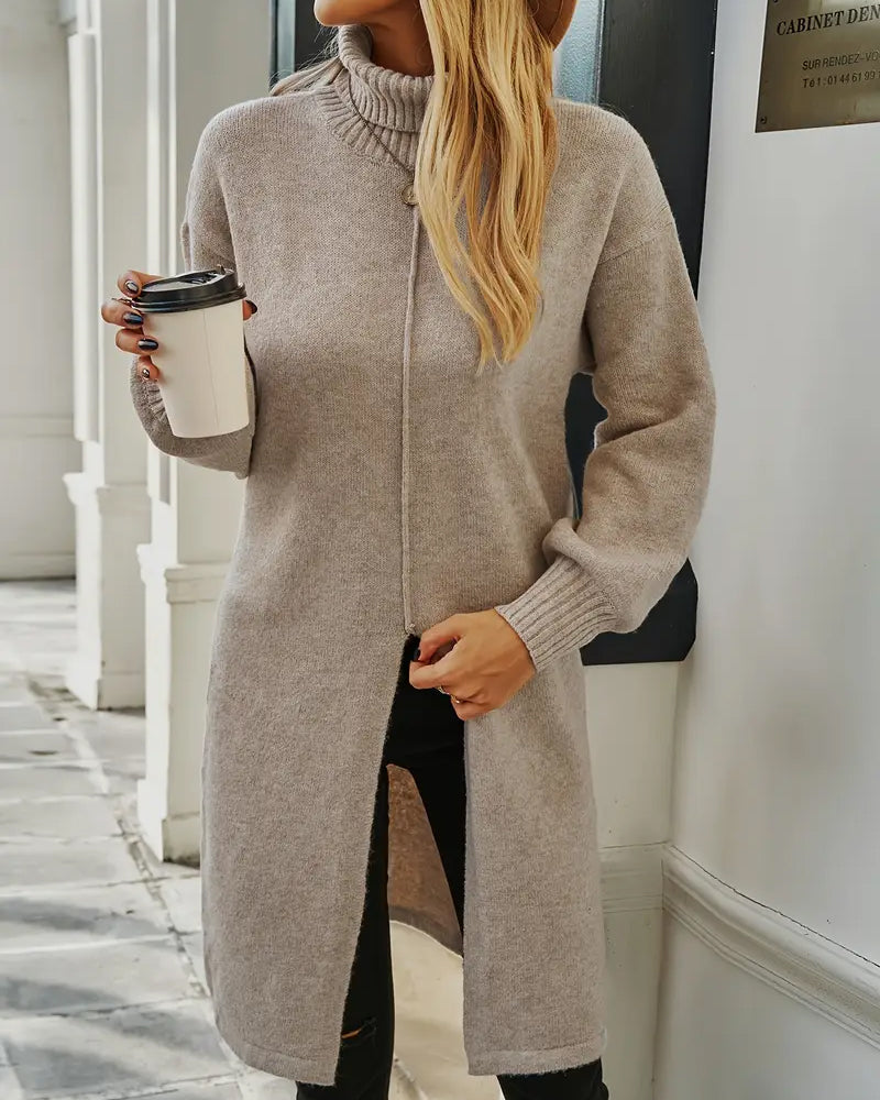 Strickkleid Hoher Kragen Schlitz