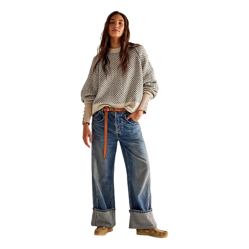 Damen Langarm Rundhals Pullover