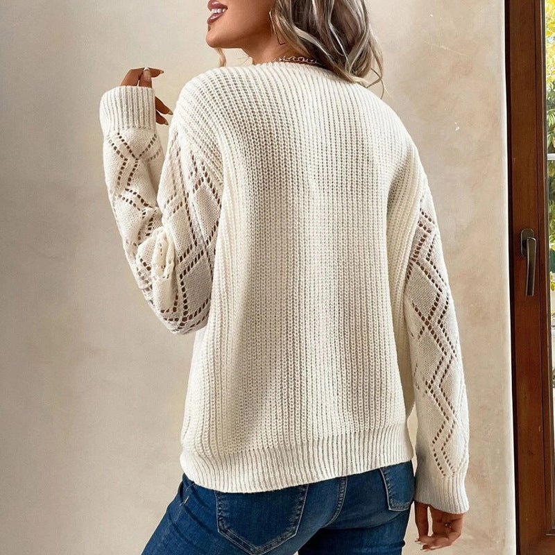 Damen V-Ausschnitt Langarm Strickpullover