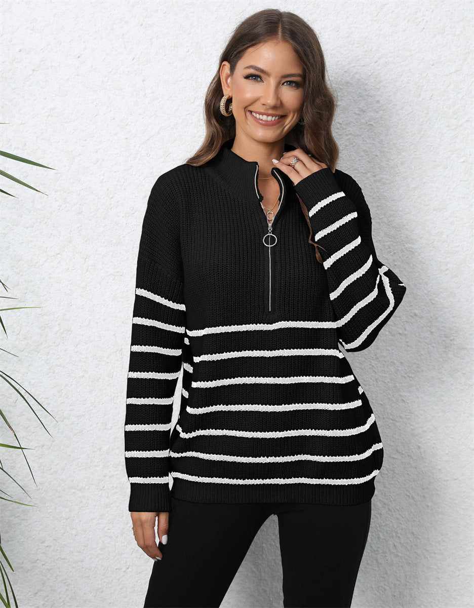 Mock Neck Langarm Zip-Up Pullover