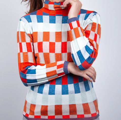 Erika - Patchwork Rollkragenpullover