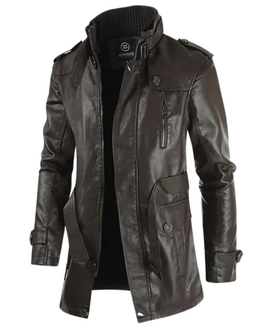 Elegante Lange Leder Bikerjacke