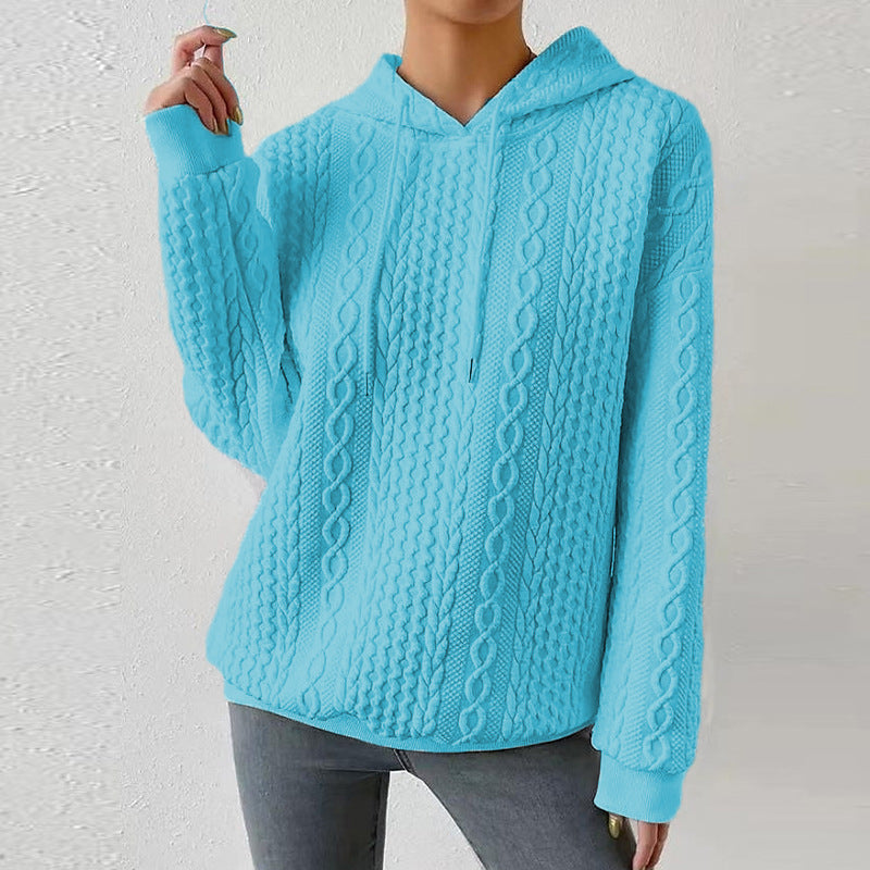 Damen Herbst-Kapuzenpullover aus Strick mit Langarm, Front-Bindung und lockerer Passform