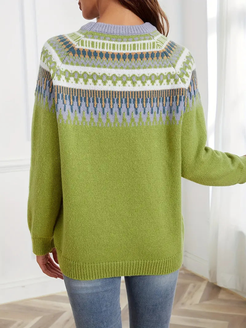 Bold Geo Pattern Sweater im Retro-Stil