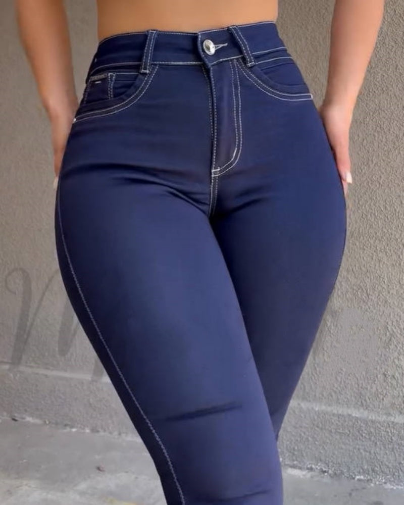 Damen Hohe Taille Po-Lifting Skinny Jeans (Vorverkauf)