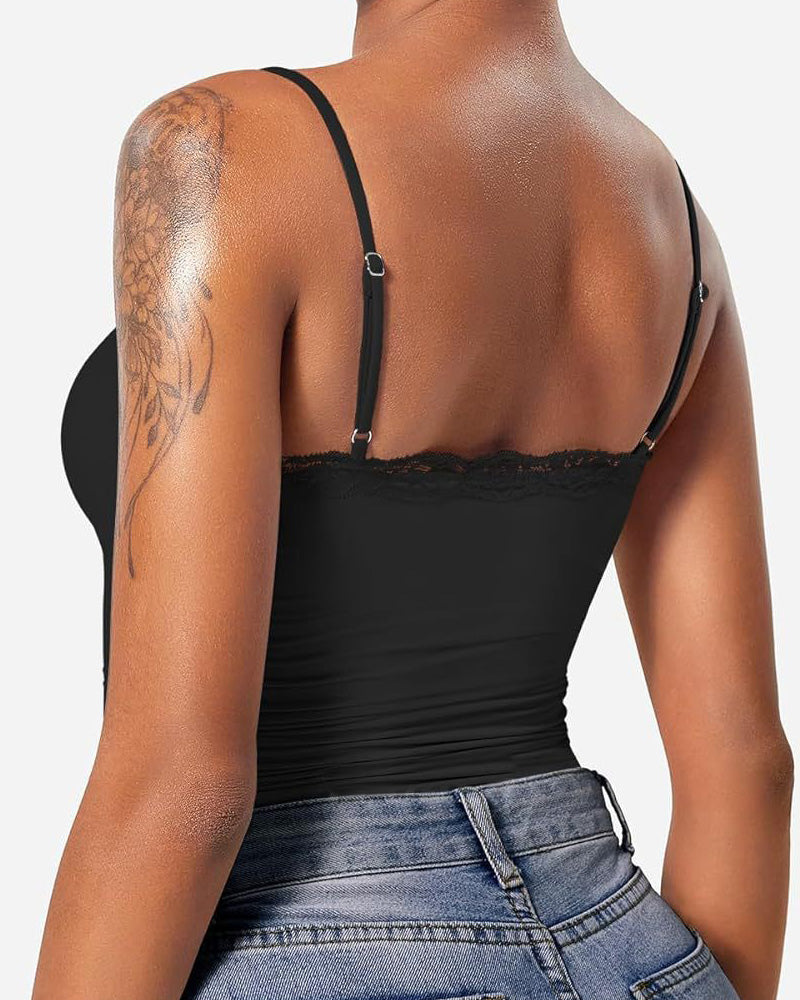 Sexy Spitze Quadratischem Ausschnitt Ärmellos Basic Shapewear Tank Tops