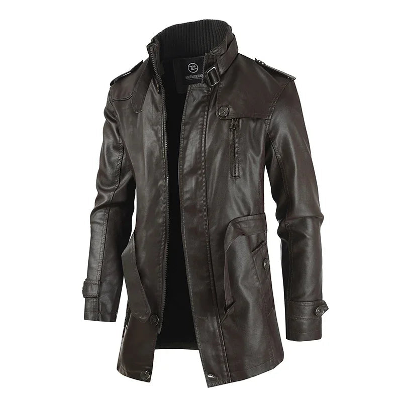 Elegante Lange Leder Bikerjacke