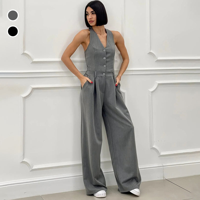 Andrea | Ärmelloser Damen-Jumpsuit mit Knopfleiste vorne