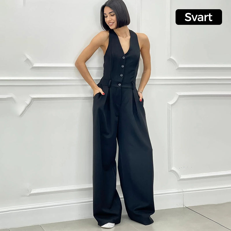 Andrea | Ärmelloser Damen-Jumpsuit mit Knopfleiste vorne