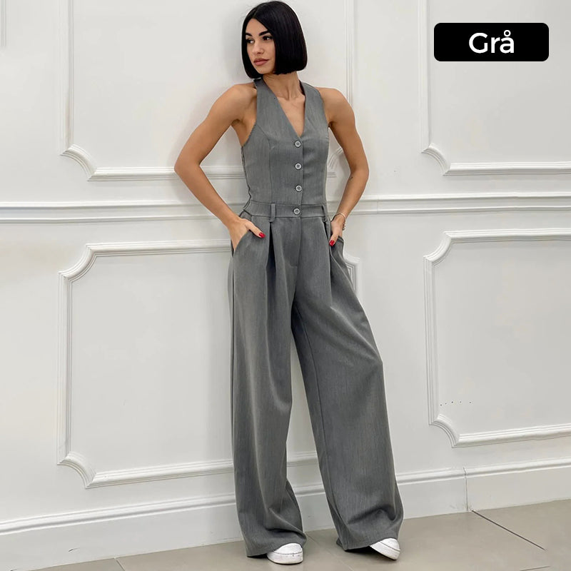 Andrea | Ärmelloser Damen-Jumpsuit mit Knopfleiste vorne