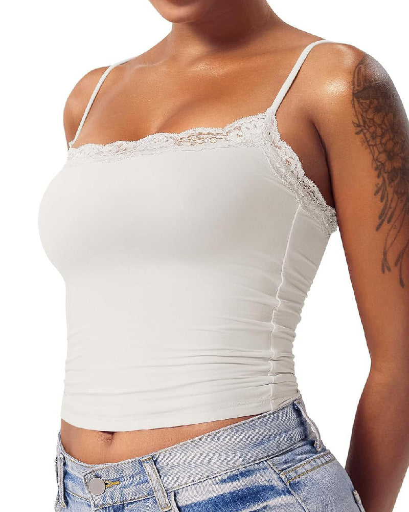 Sexy Spitze Quadratischem Ausschnitt Ärmellos Basic Shapewear Tank Tops