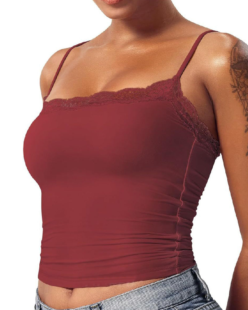 Sexy Spitze Quadratischem Ausschnitt Ärmellos Basic Shapewear Tank Tops