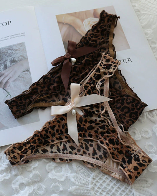 Damen Sexy Mesh Perlen Tanga Niedrige Taille Schleifen Unterwäsche