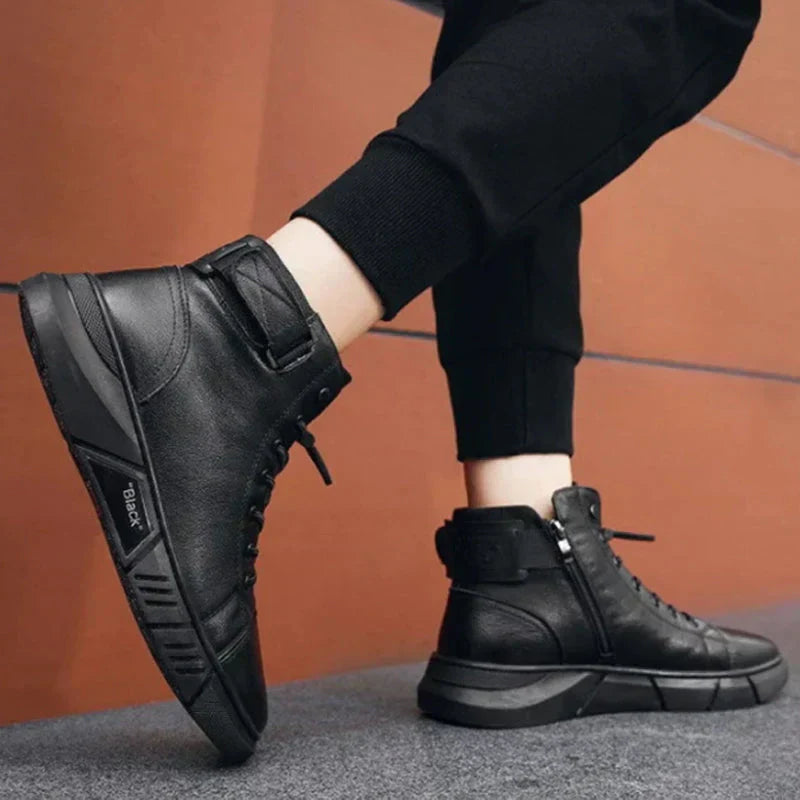 Brandon | Schwarze Leder-Schuhe mit hohem Schnitt