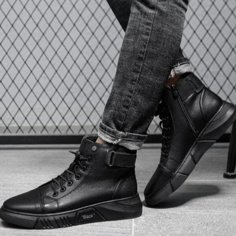 Brandon | Schwarze Leder-Schuhe mit hohem Schnitt