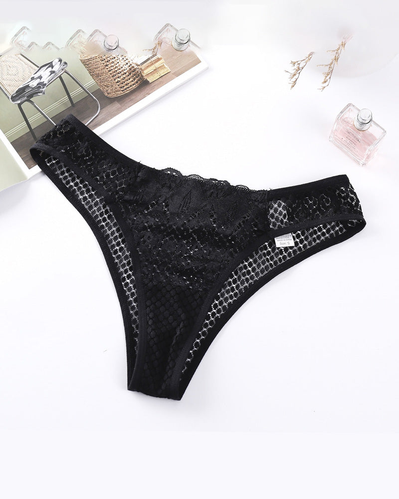 Damen Sexy Durchsichtige Höschen Spitze Aushöhlen Baumwolle Schritt Slip