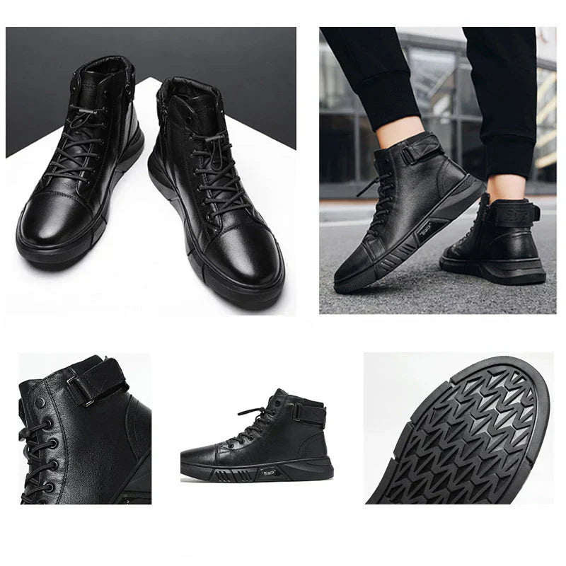 Brandon | Schwarze Leder-Schuhe mit hohem Schnitt