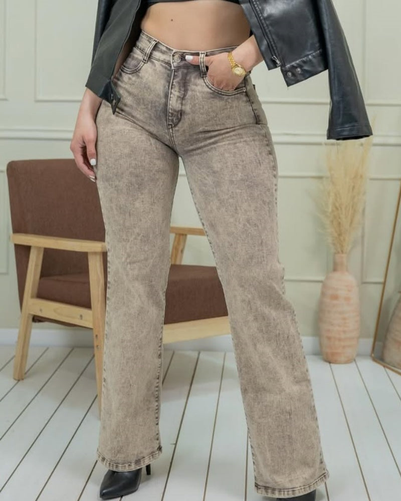 Verwaschene High Waist Hosen mit Sternmuster