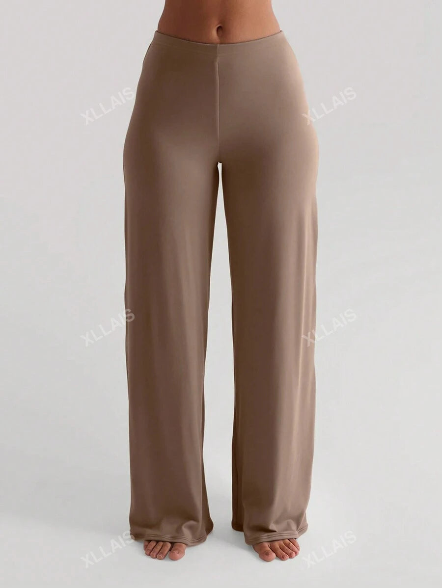 Damenhose Mode Elastisch Hohe Taille Lange Gerade Bein Hose