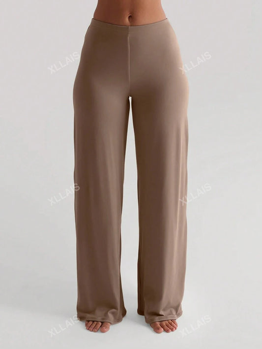 Damenhose Mode Elastisch Hohe Taille Lange Gerade Bein Hose