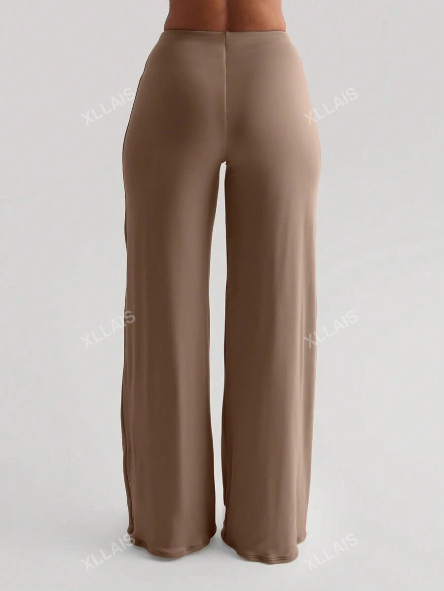 Damenhose Mode Elastisch Hohe Taille Lange Gerade Bein Hose