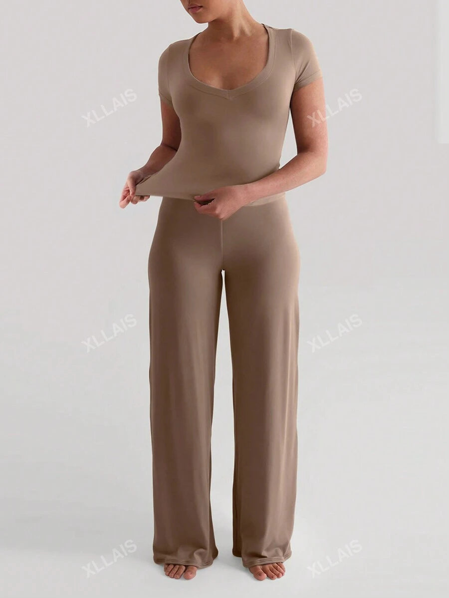 Damenhose Mode Elastisch Hohe Taille Lange Gerade Bein Hose