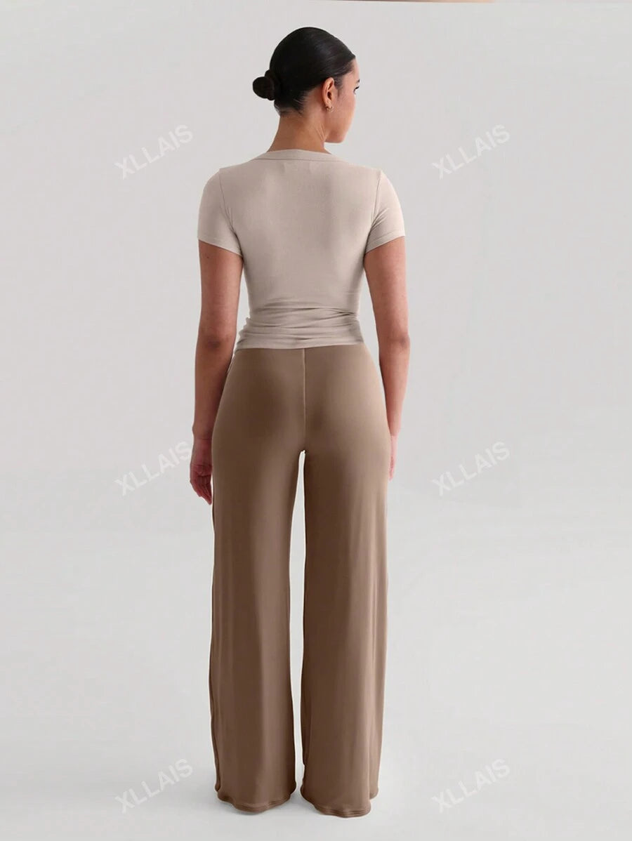 Damenhose Mode Elastisch Hohe Taille Lange Gerade Bein Hose