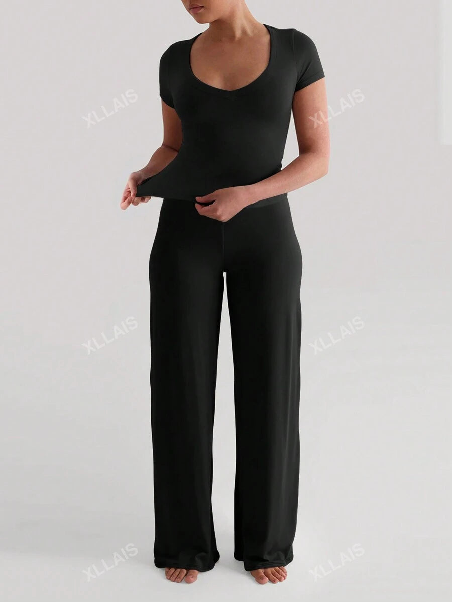 Damenhose Mode Elastisch Hohe Taille Lange Gerade Bein Hose