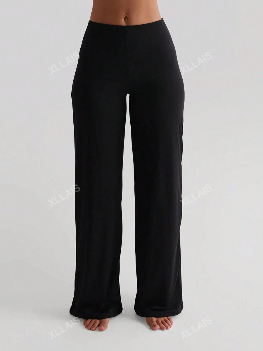 Damenhose Mode Elastisch Hohe Taille Lange Gerade Bein Hose