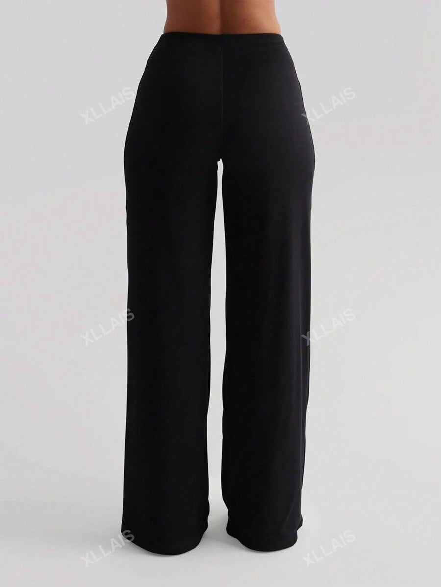 Damenhose Mode Elastisch Hohe Taille Lange Gerade Bein Hose