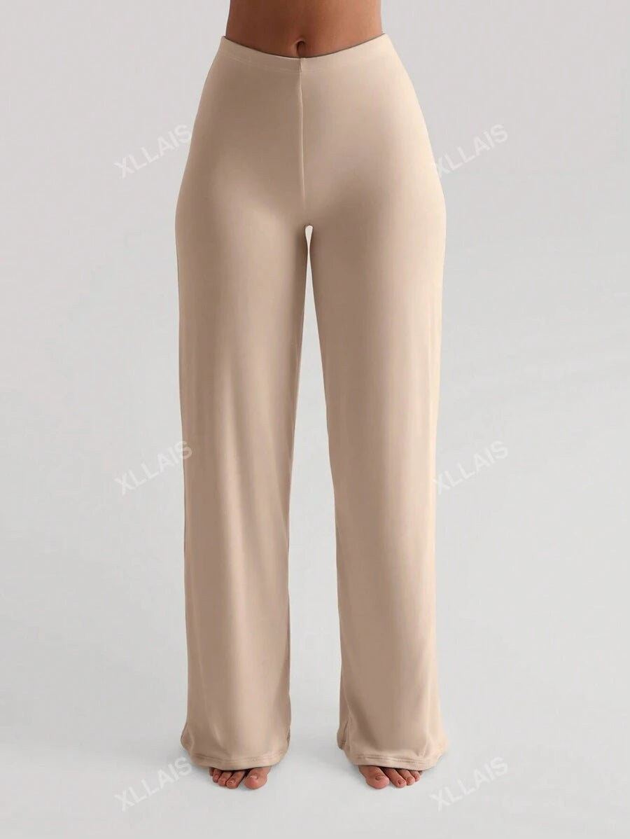 Damenhose Mode Elastisch Hohe Taille Lange Gerade Bein Hose