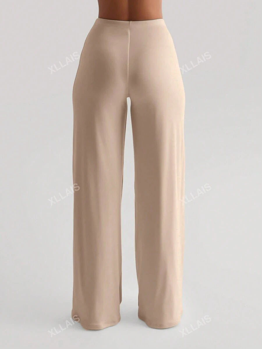 Damenhose Mode Elastisch Hohe Taille Lange Gerade Bein Hose