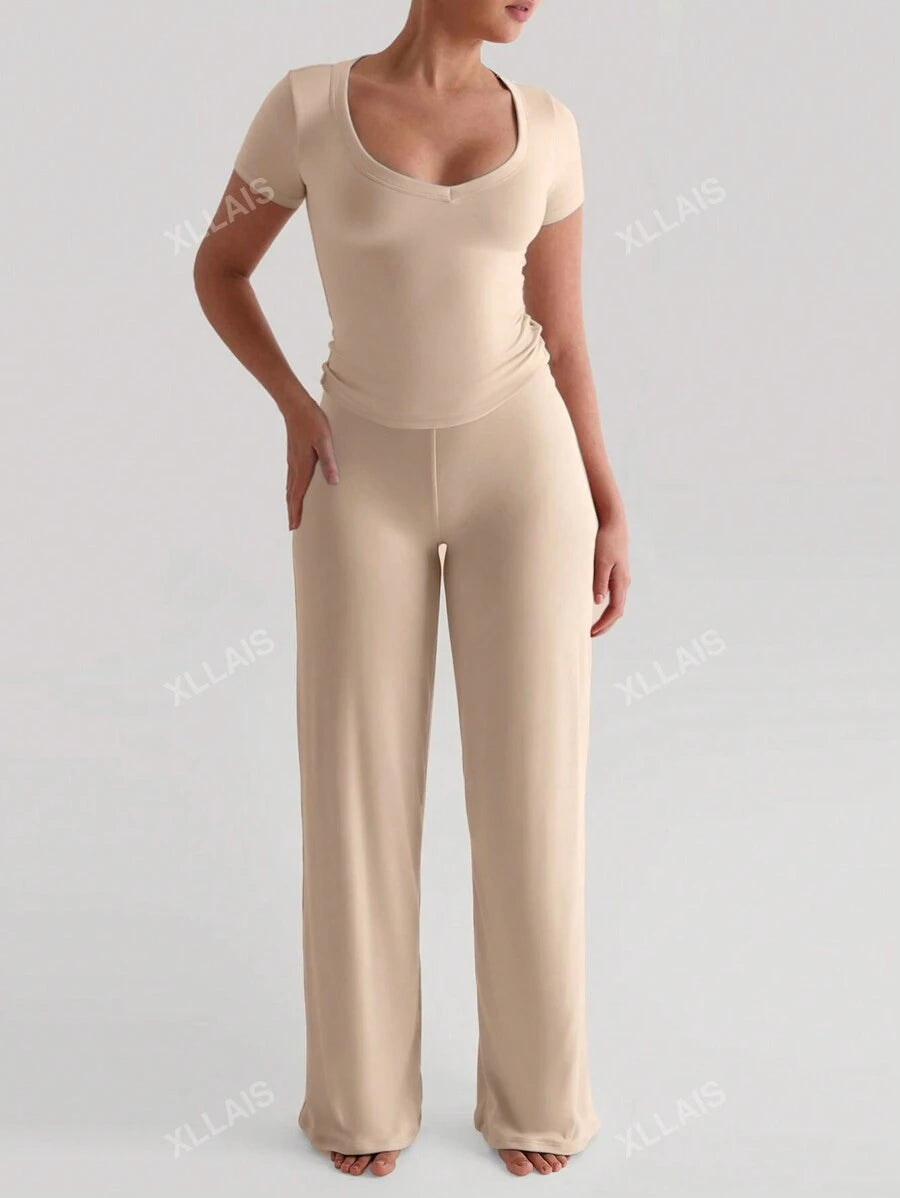 Damenhose Mode Elastisch Hohe Taille Lange Gerade Bein Hose