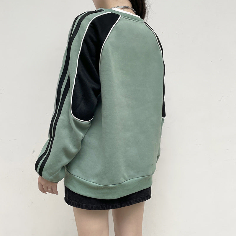 Damen Herbst Rundhals Pullover Kontrast Zopfmuster Lockere Passform