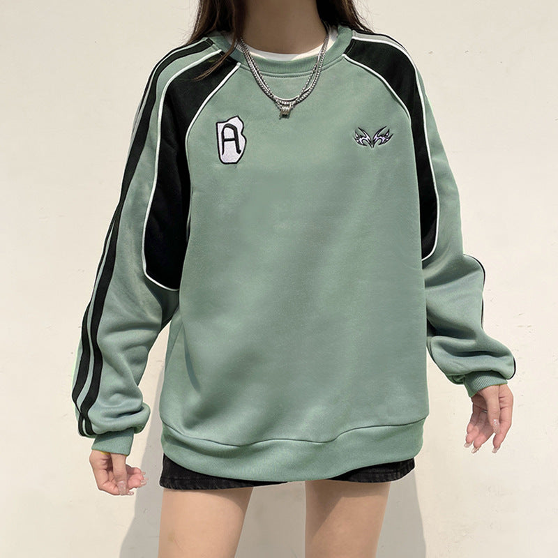 Damen Herbst Rundhals Pullover Kontrast Zopfmuster Lockere Passform