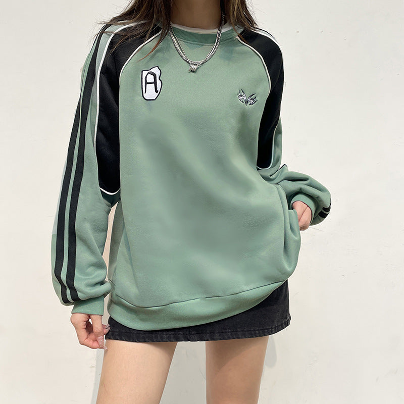 Damen Herbst Rundhals Pullover Kontrast Zopfmuster Lockere Passform