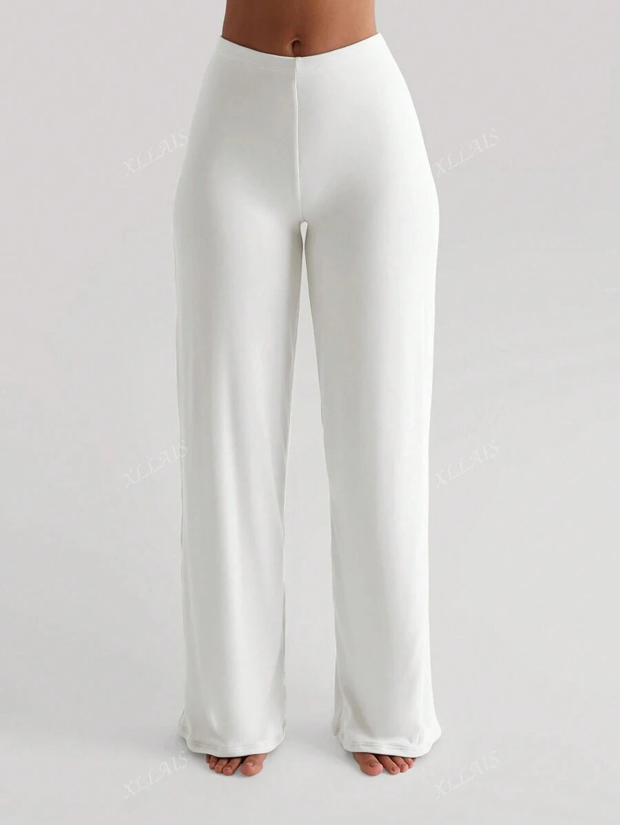 Damenhose Mode Elastisch Hohe Taille Lange Gerade Bein Hose