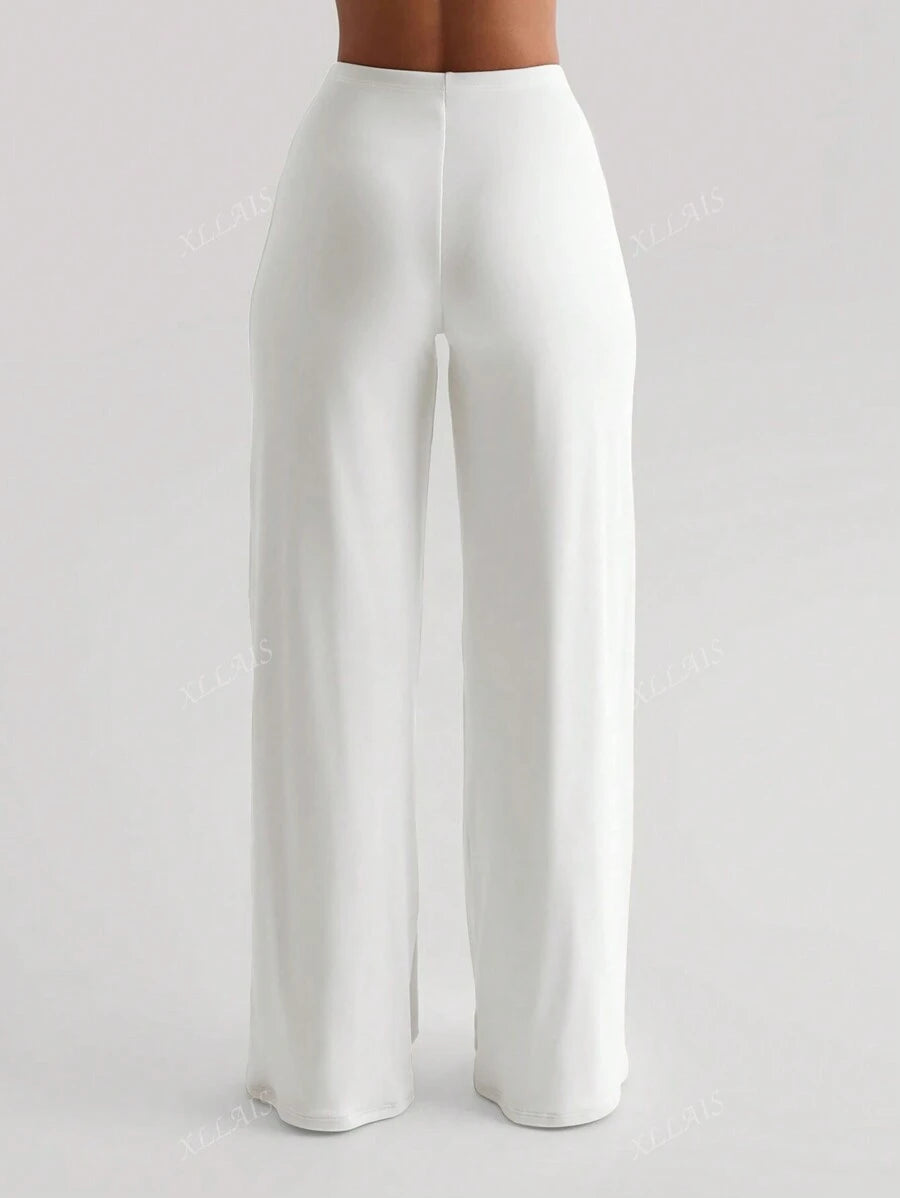 Damenhose Mode Elastisch Hohe Taille Lange Gerade Bein Hose