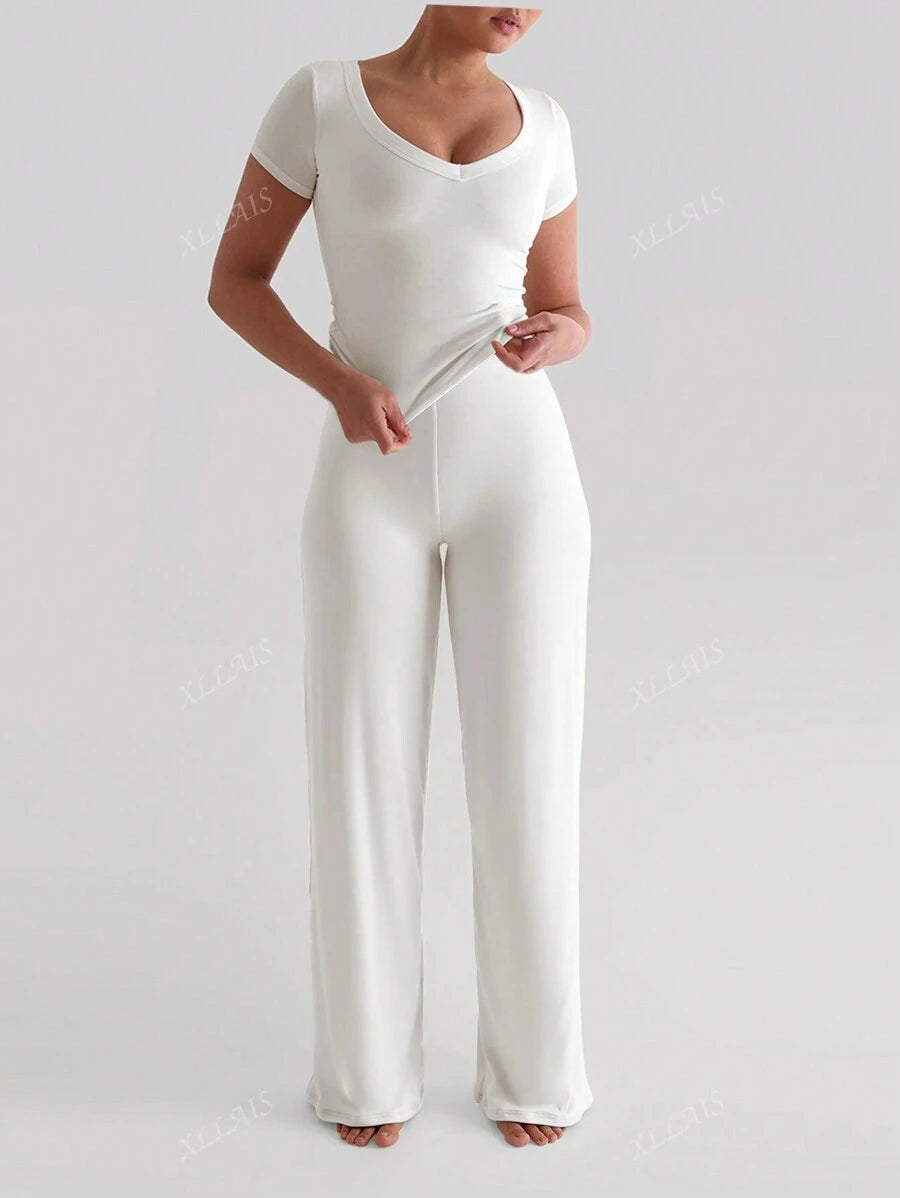 Damenhose Mode Elastisch Hohe Taille Lange Gerade Bein Hose