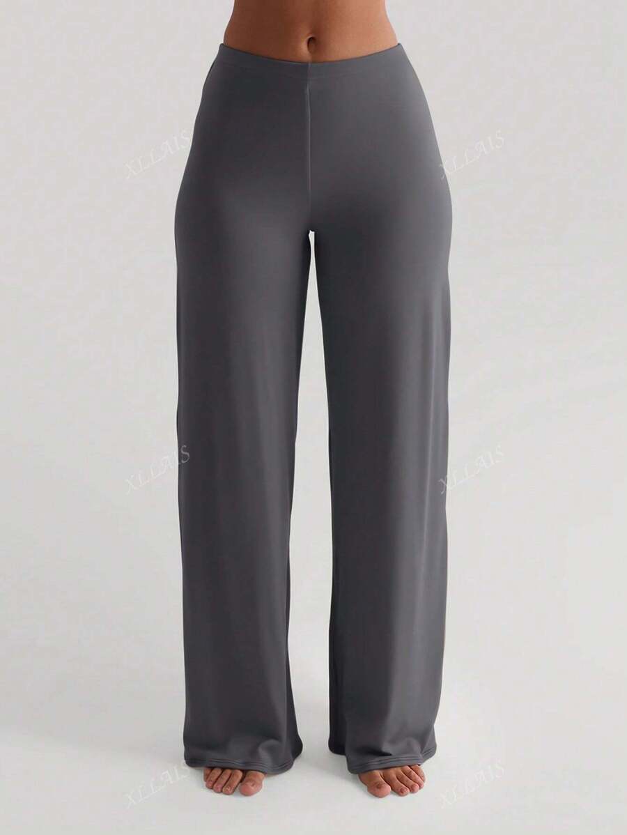 Damenhose Mode Elastisch Hohe Taille Lange Gerade Bein Hose